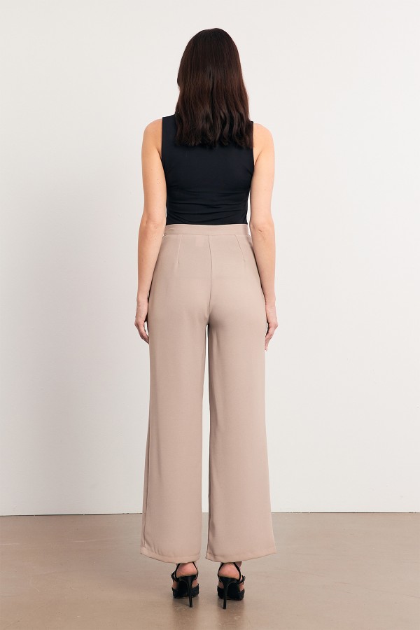 High Waist Wide Leg Trousers - Beige