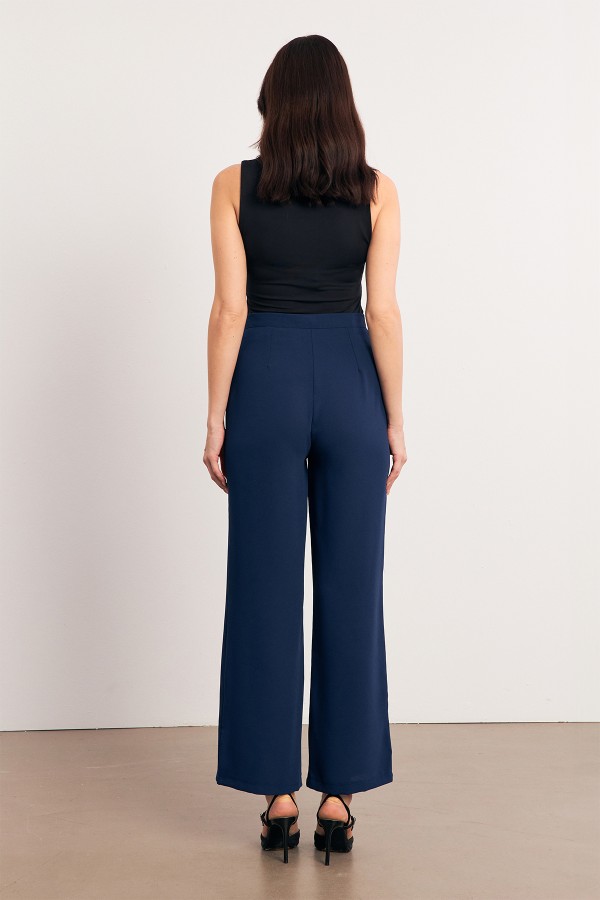 Yüksek Bel Geniş Paça Pantolon - İndigo