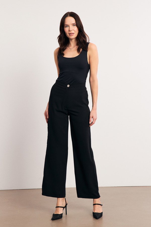 Yüksek Bel Geniş Paça Pantolon - Siyah