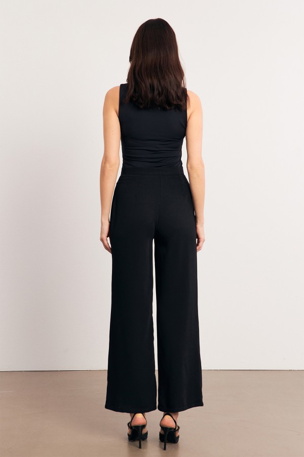 Yüksek Bel Geniş Paça Pantolon - Siyah