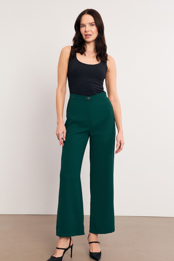 High Waist Wide Leg Trousers - Emerald