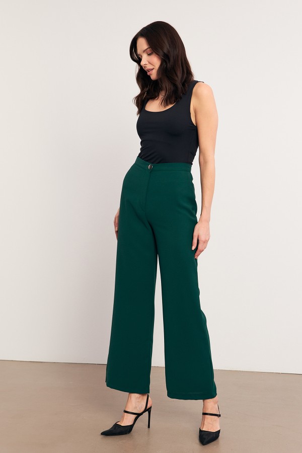 High Waist Wide Leg Trousers - Emerald