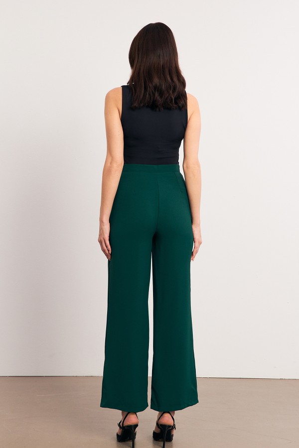 High Waist Wide Leg Trousers - Emerald