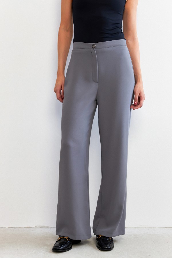 Yüksek Bel Geniş Paça Pantolon - Gri