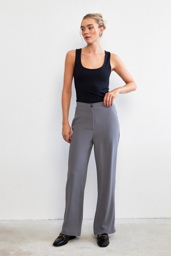 Yüksek Bel Geniş Paça Pantolon - Gri