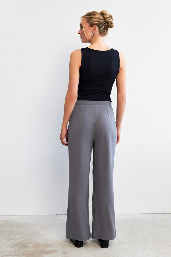 Yüksek Bel Geniş Paça Pantolon - Gri