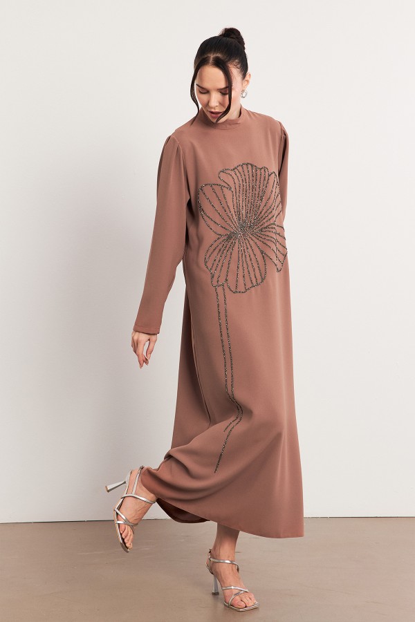Taş İşleme Detaylı Abiye - Camel