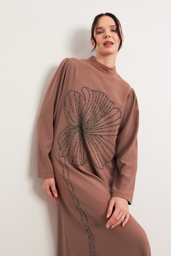 Taş İşleme Detaylı Abiye - Camel