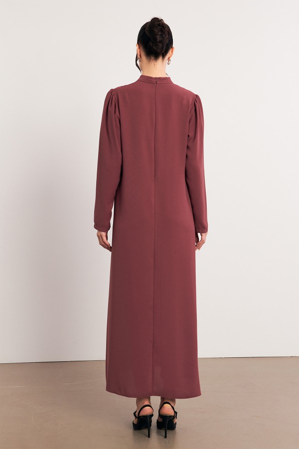 Evening Dress with Stone Embroidery Detail - Dusty Rose