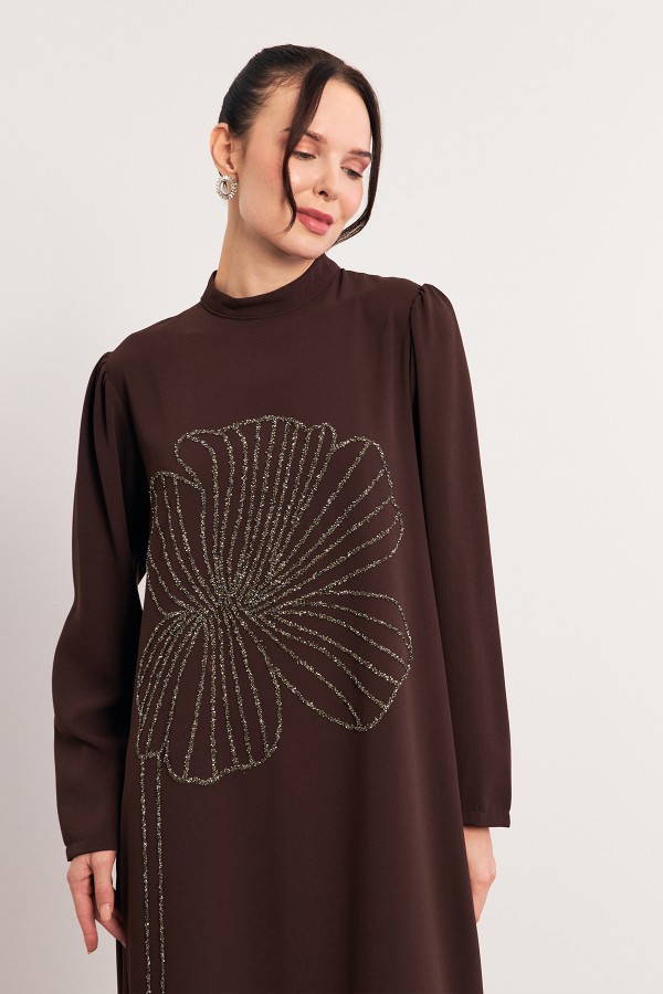 Taş İşleme Detaylı Abiye - Kahve