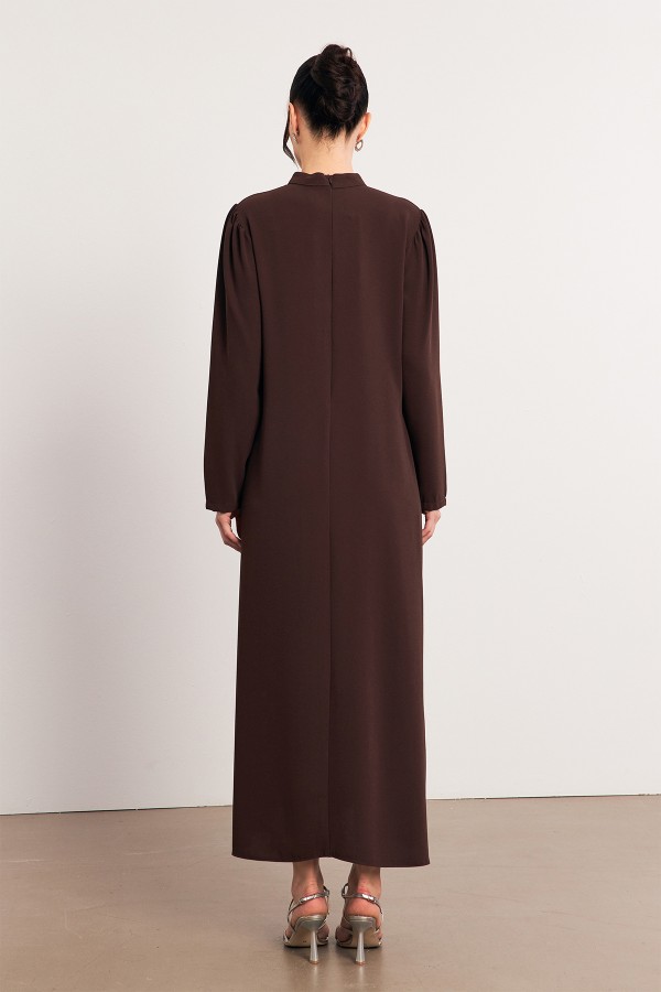 Taş İşleme Detaylı Abiye - Kahve