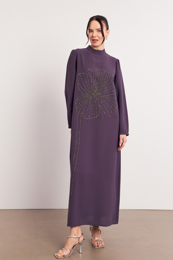 Taş İşleme Detaylı Abiye - Leylak