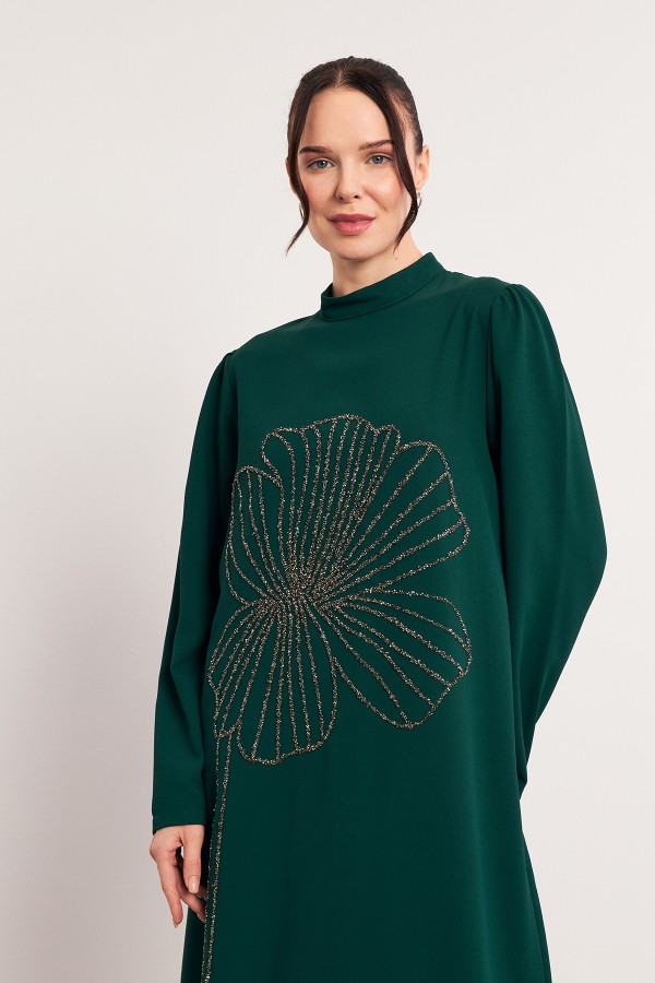 Taş İşleme Detaylı Abiye - Zümrüt