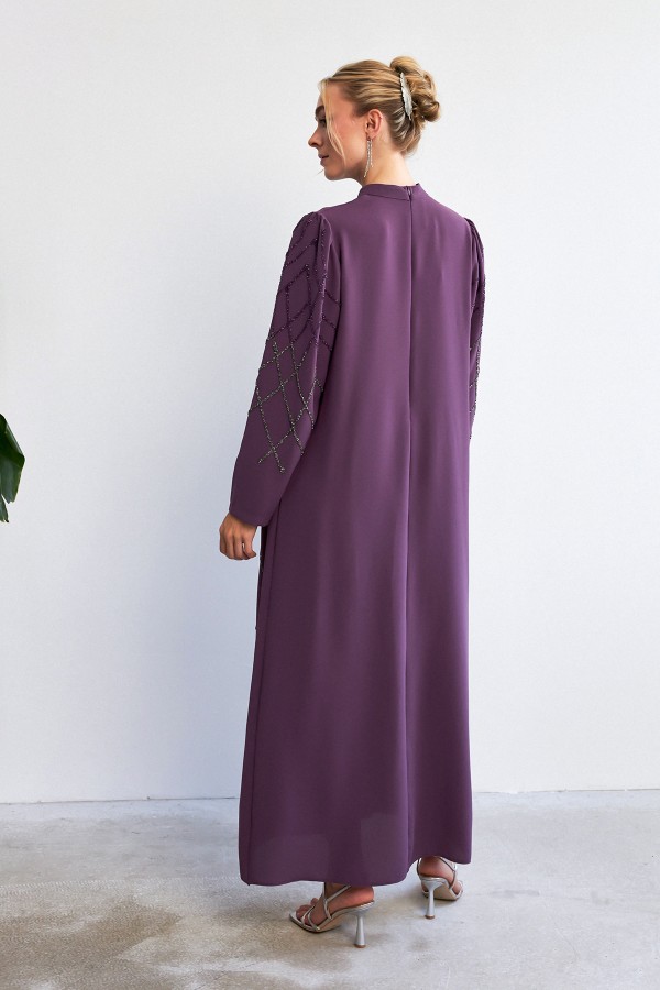 Alora Stone Embroidered Evening Dress - Lilac