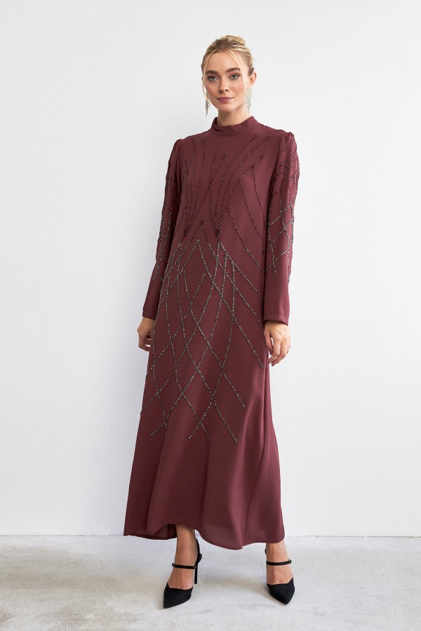 Alora Taş İşlemeli Abiye - Gül Kurusu