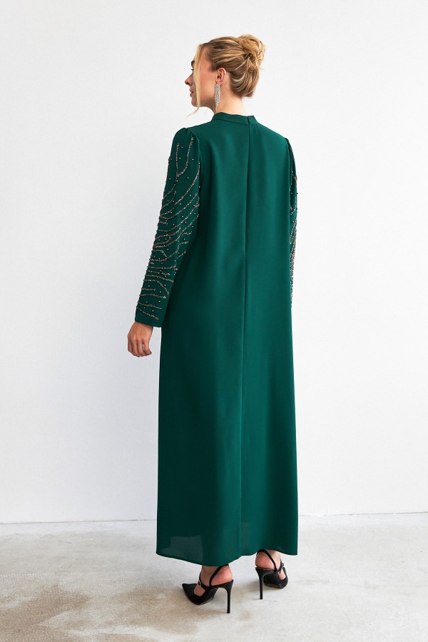 Velina Taş İşlemeli Abiye - Zümrüt