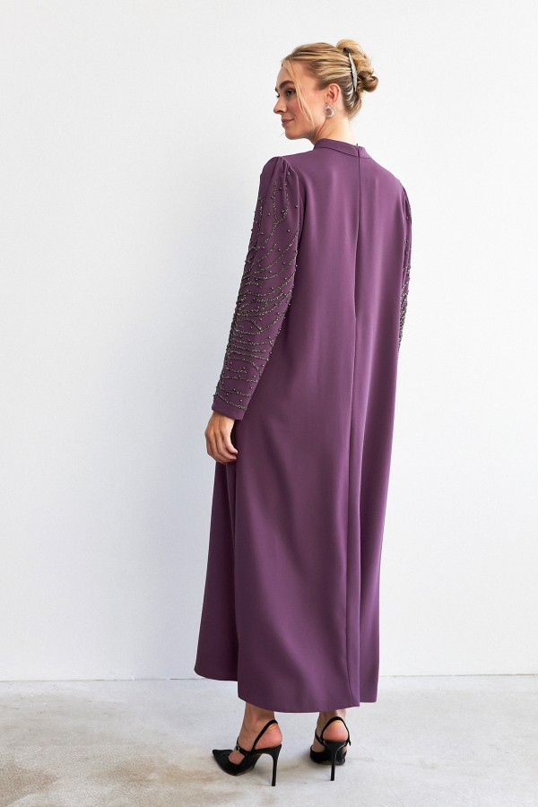 Velina Taş İşlemeli Abiye - Leylak