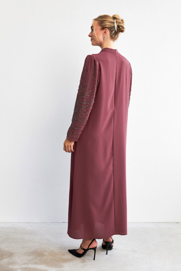 Velina Stone Embroidered Evening Dress - Dusty Rose