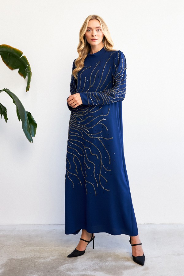 Velina Taş İşlemeli Abiye - İndigo