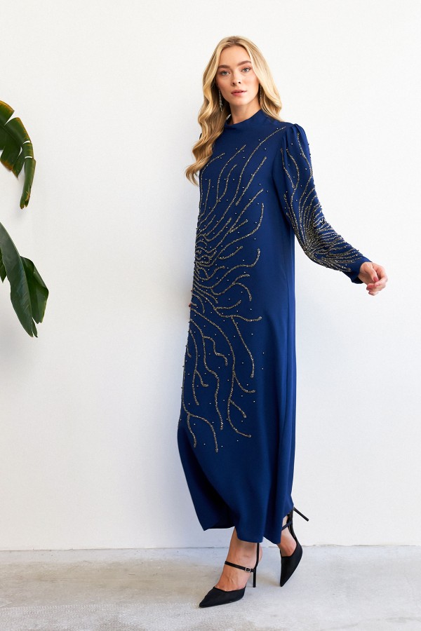 Velina Taş İşlemeli Abiye - İndigo