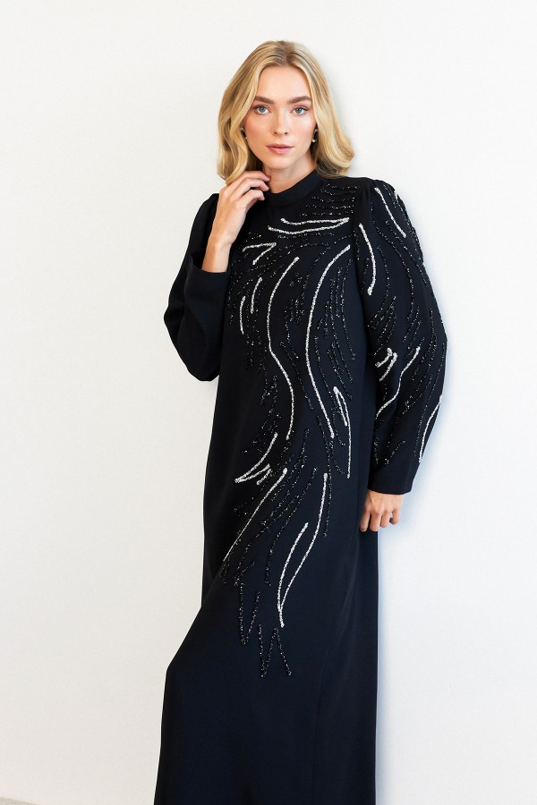 Zeren Taş İşlemeli Abiye - Siyah