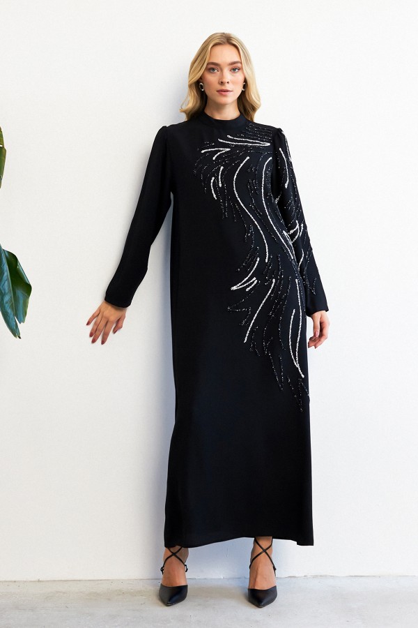 Zeren Taş İşlemeli Abiye - Siyah
