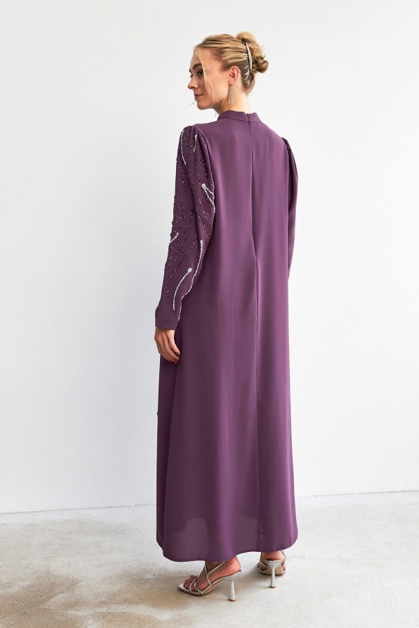 Zeren Stone Embroidered Evening Dress - Lilac