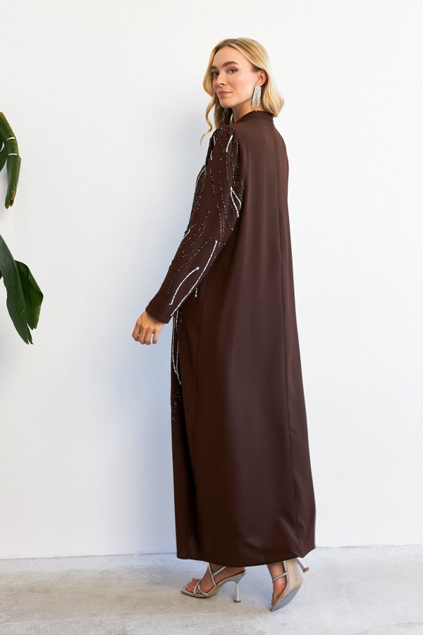 Zeren Taş İşlemeli Abiye - Kahve