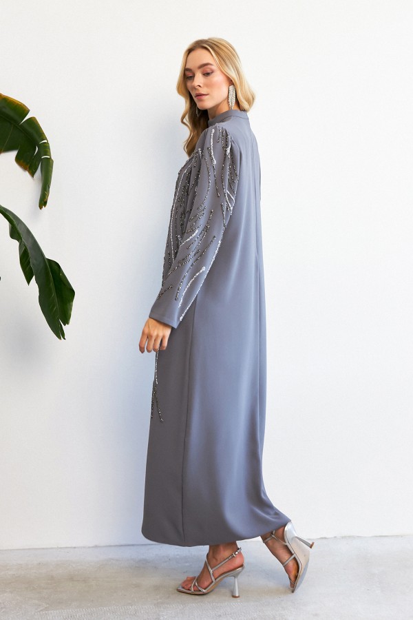 Zeren Taş İşlemeli Abiye - Gri