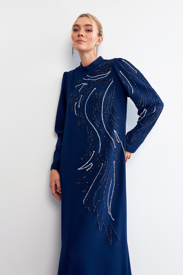 Zeren Taş İşlemeli Abiye - İndigo