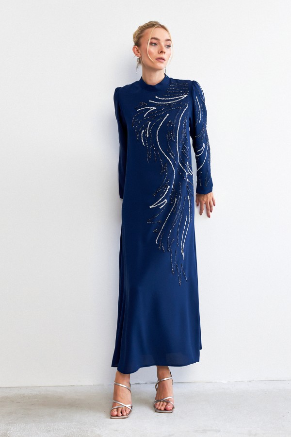 Zeren Taş İşlemeli Abiye - İndigo