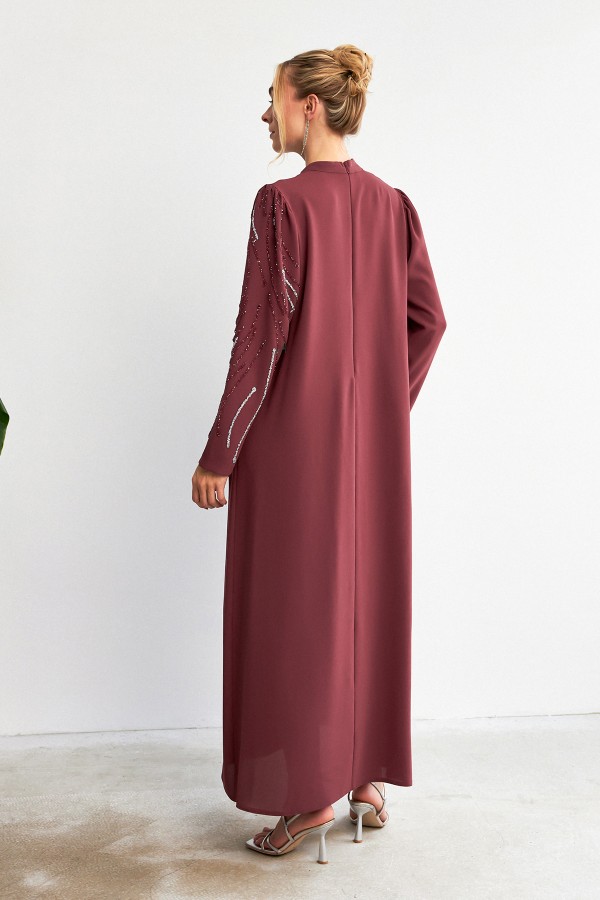 Zeren Stone Embroidered Evening Dress - Dusty Rose