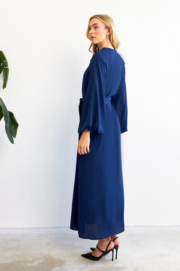 Balon Kol Düğmeli Abaya Elbise - İndigo