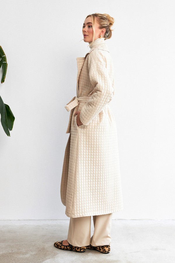 Kuşaklı Kapitone Trençkot - Bej