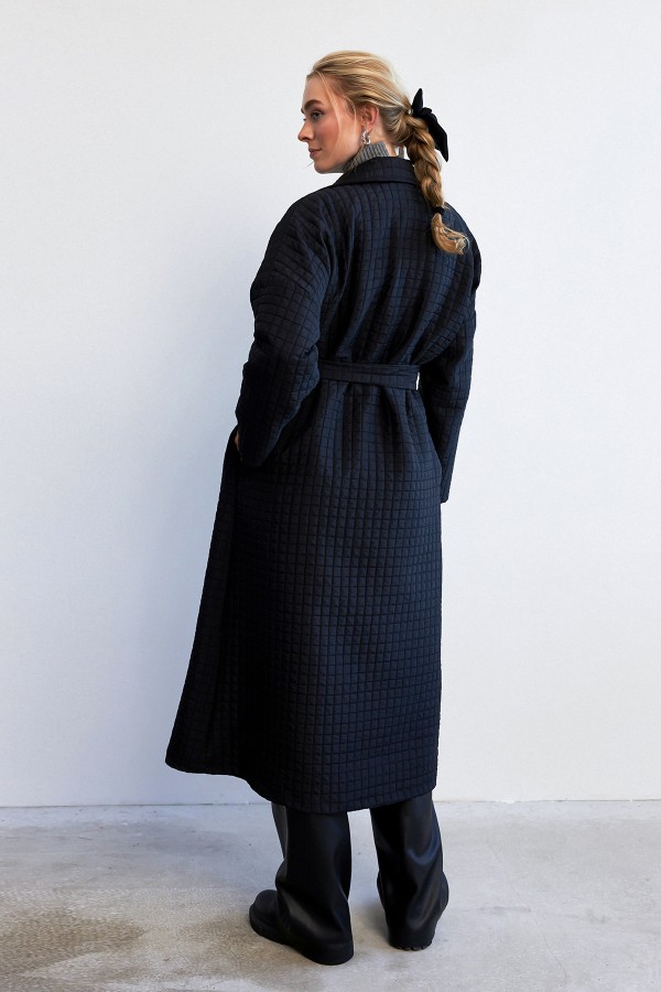 Kuşaklı Kapitone Trençkot - Siyah