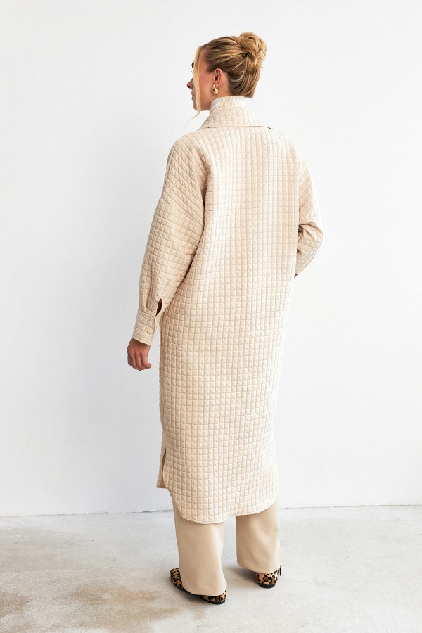 Kapitone Cep Detaylı Trençkot - Bej