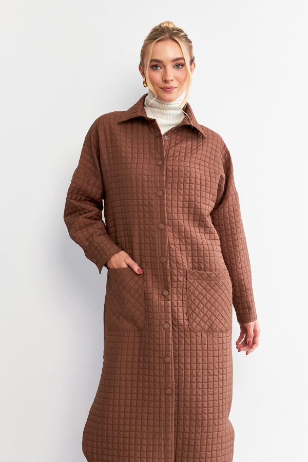 Kapitone Cep Detaylı Trençkot - Kahve