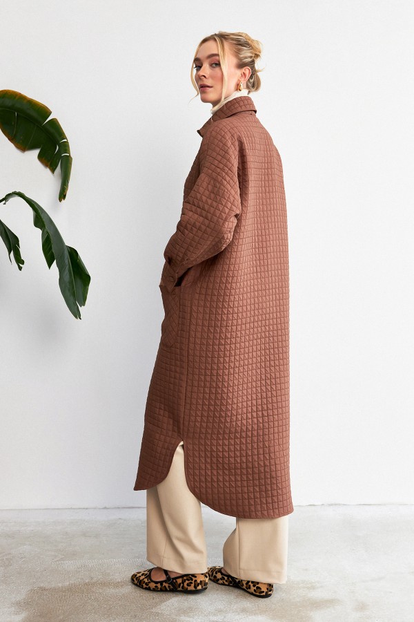 Kapitone Cep Detaylı Trençkot - Kahve