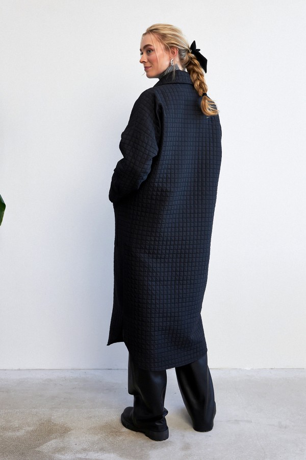 Kapitone Cep Detaylı Trençkot - Siyah