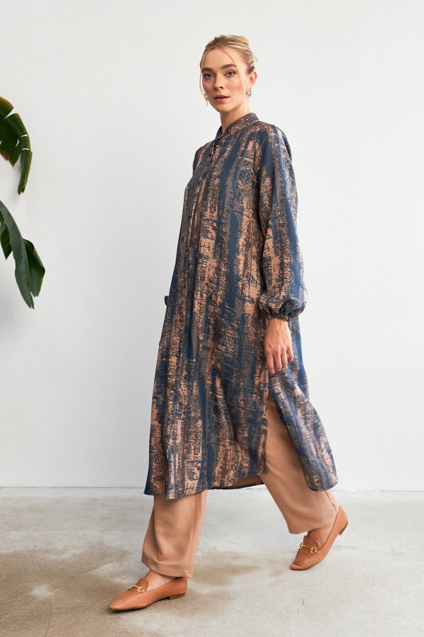 Empirme Desenli Tunik Pantolon Takım - İndigo