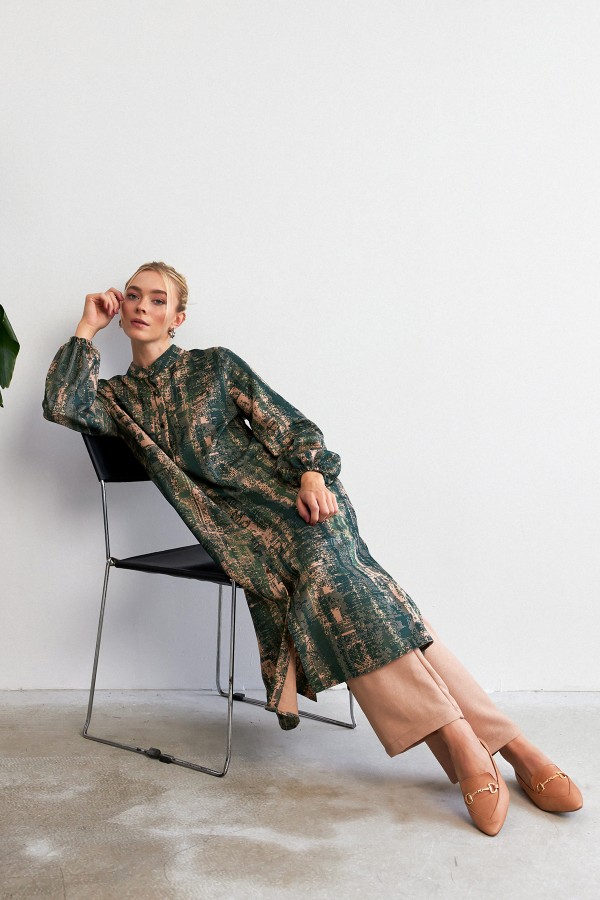 Empirme Desenli Tunik Pantolon Takım - Zümrüt