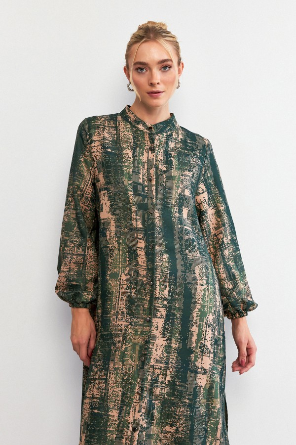 Empirme Desenli Tunik Pantolon Takım - Zümrüt