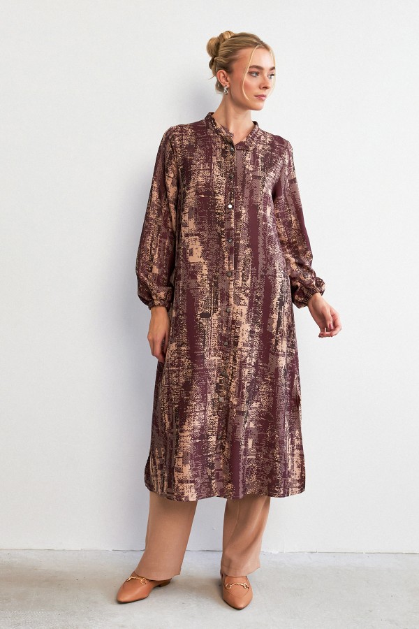 Empirme Desenli Tunik Pantolon Takım - Leylak