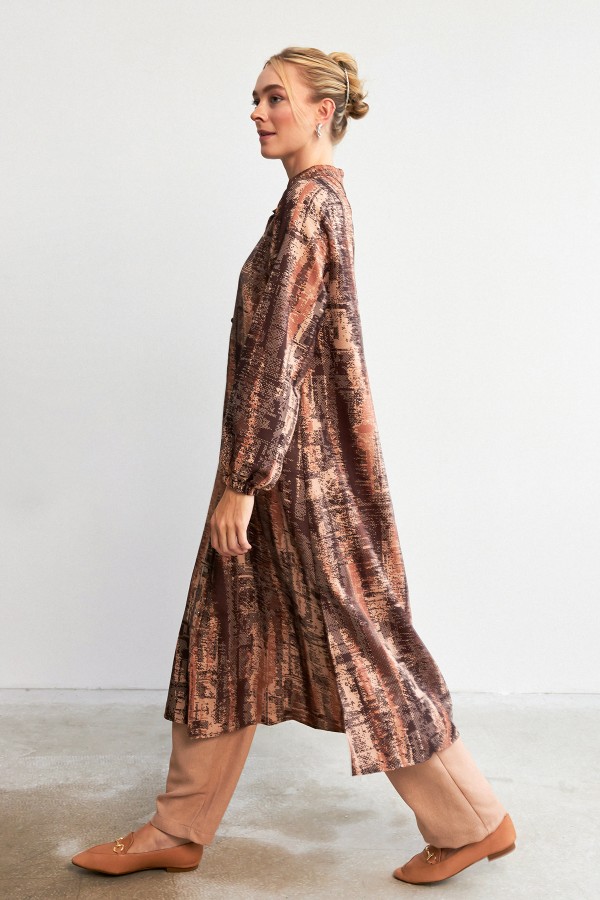 Empirme Desenli Tunik Pantolon Takım - Camel