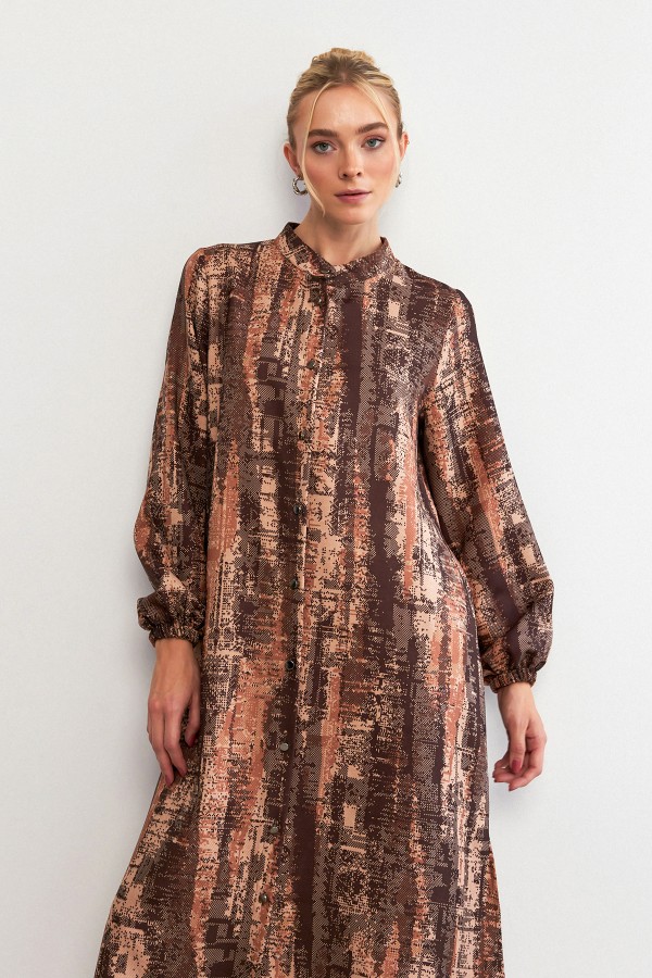 Empirme Desenli Tunik Pantolon Takım - Camel