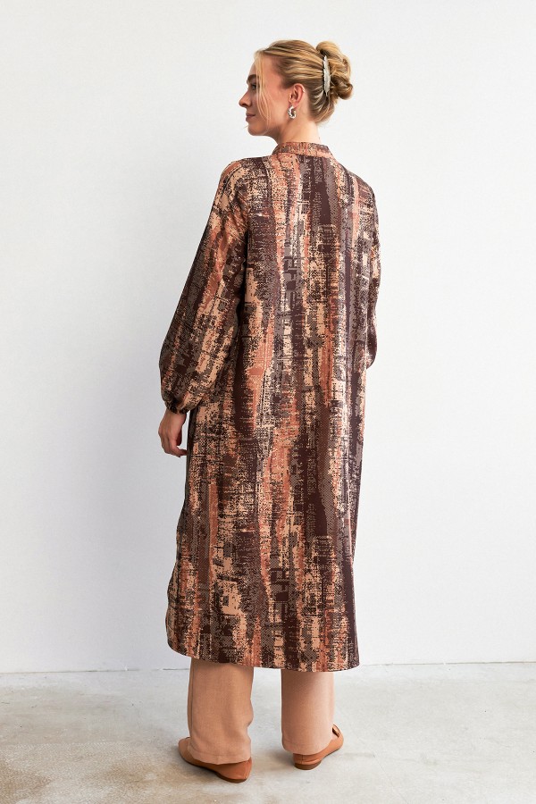 Empirme Desenli Tunik Pantolon Takım - Camel