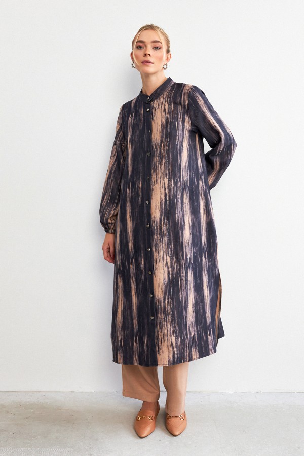 Noa Desenli Tunik Pantolon Takım - Siyah