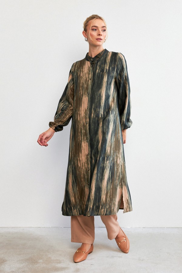 Noa Desenli Tunik Pantolon Takım - Zümrüt