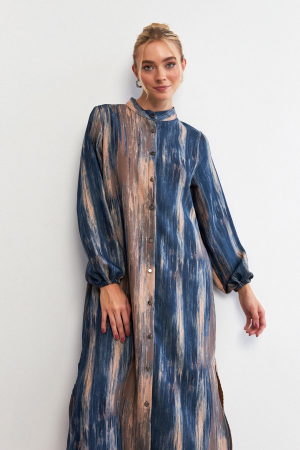 Noa Desenli Tunik Pantolon Takım - İndigo