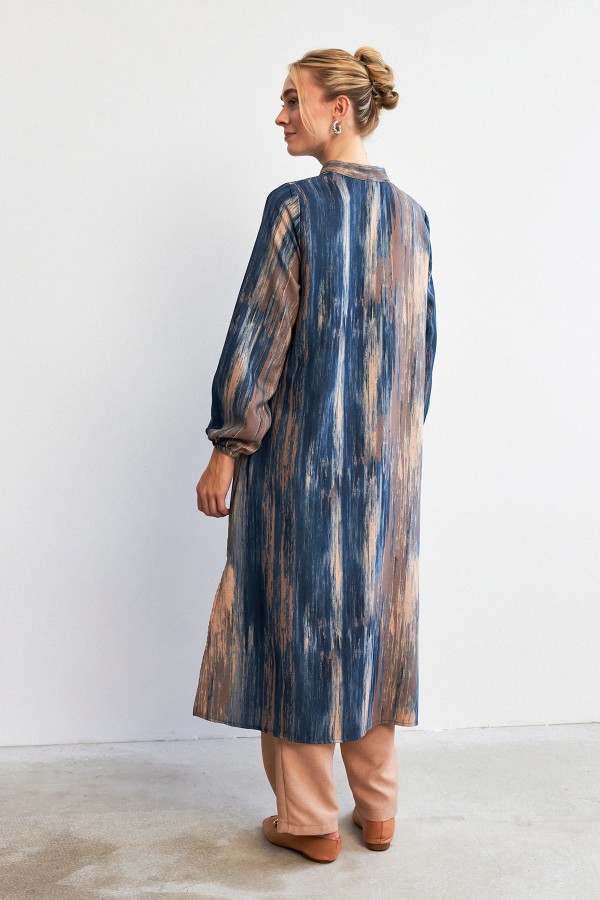 Noa Desenli Tunik Pantolon Takım - İndigo